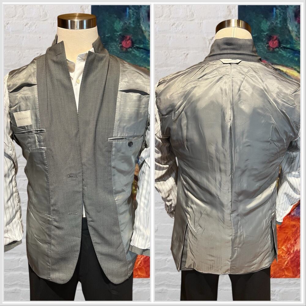 Samuelsohn 40R Black and Gray Birdseye Casual Designer Blazer Sport Jacket - Picture 9 of 15